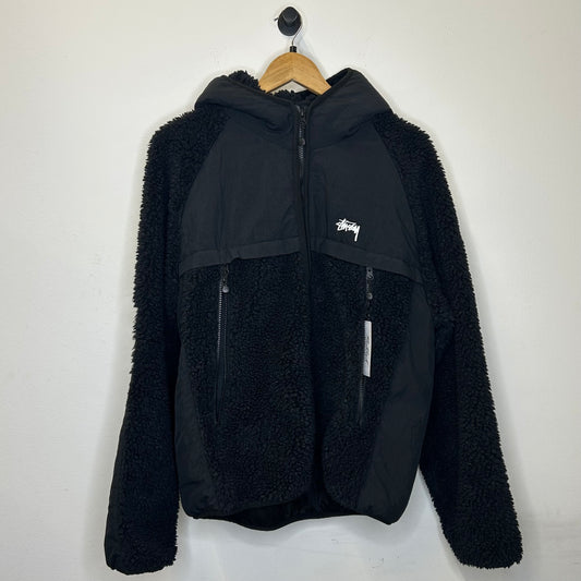 STUSSY SHERPA PANELED HOODED JACKET