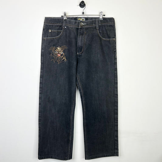 EXA UNLIMITED TIGER EMBROIDERED BLACK JEANS