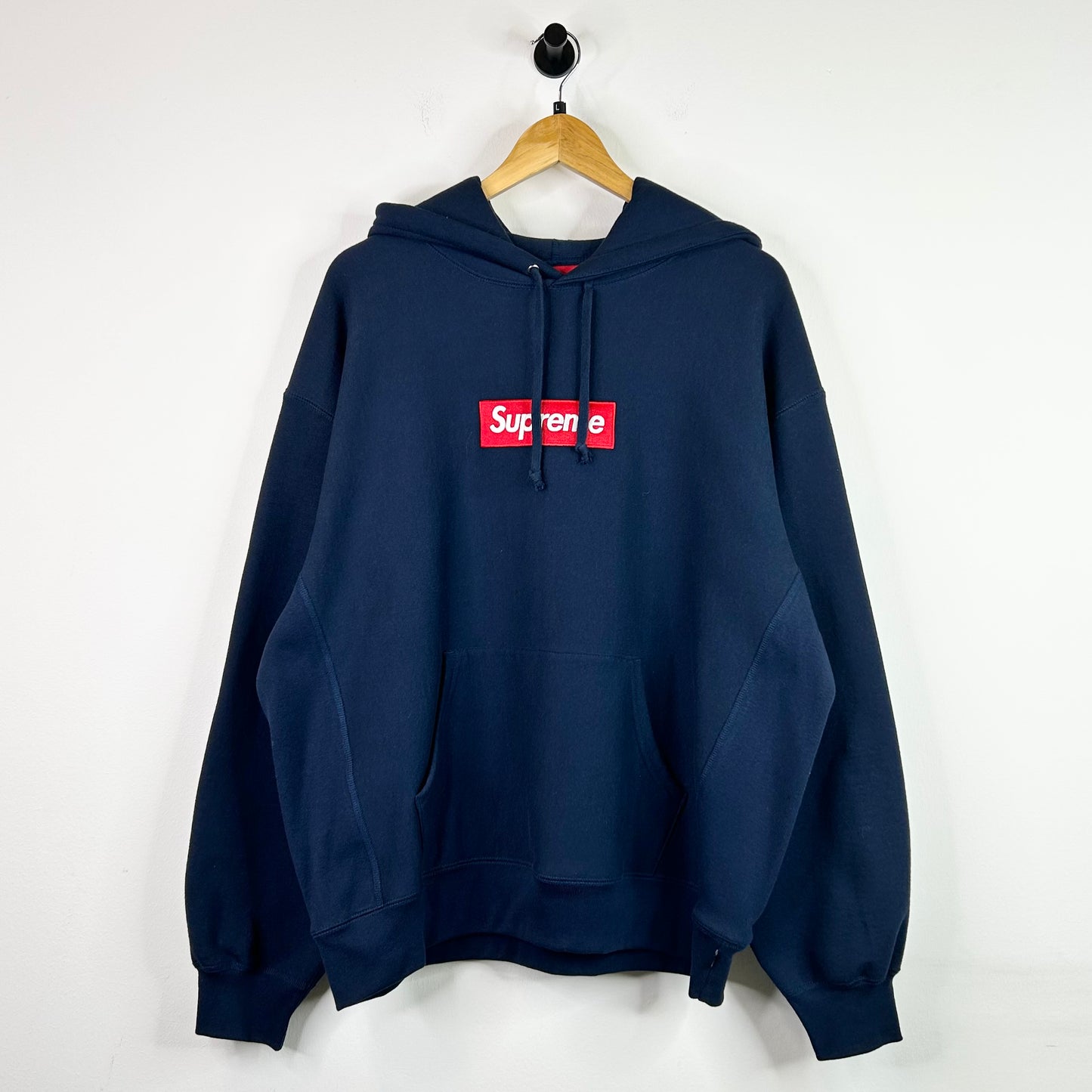 SUPREME RED BOX LOGO NAVY HOODIE