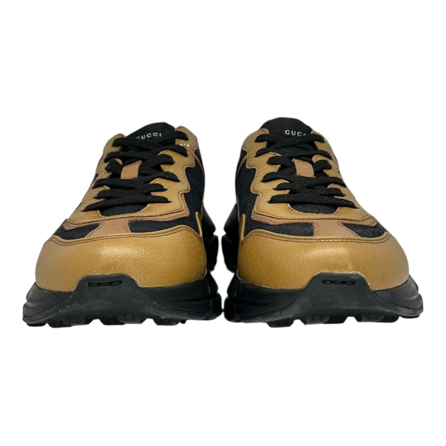 PREOWNED GUCCI RHYTON BLACK KHAKI LEATHER