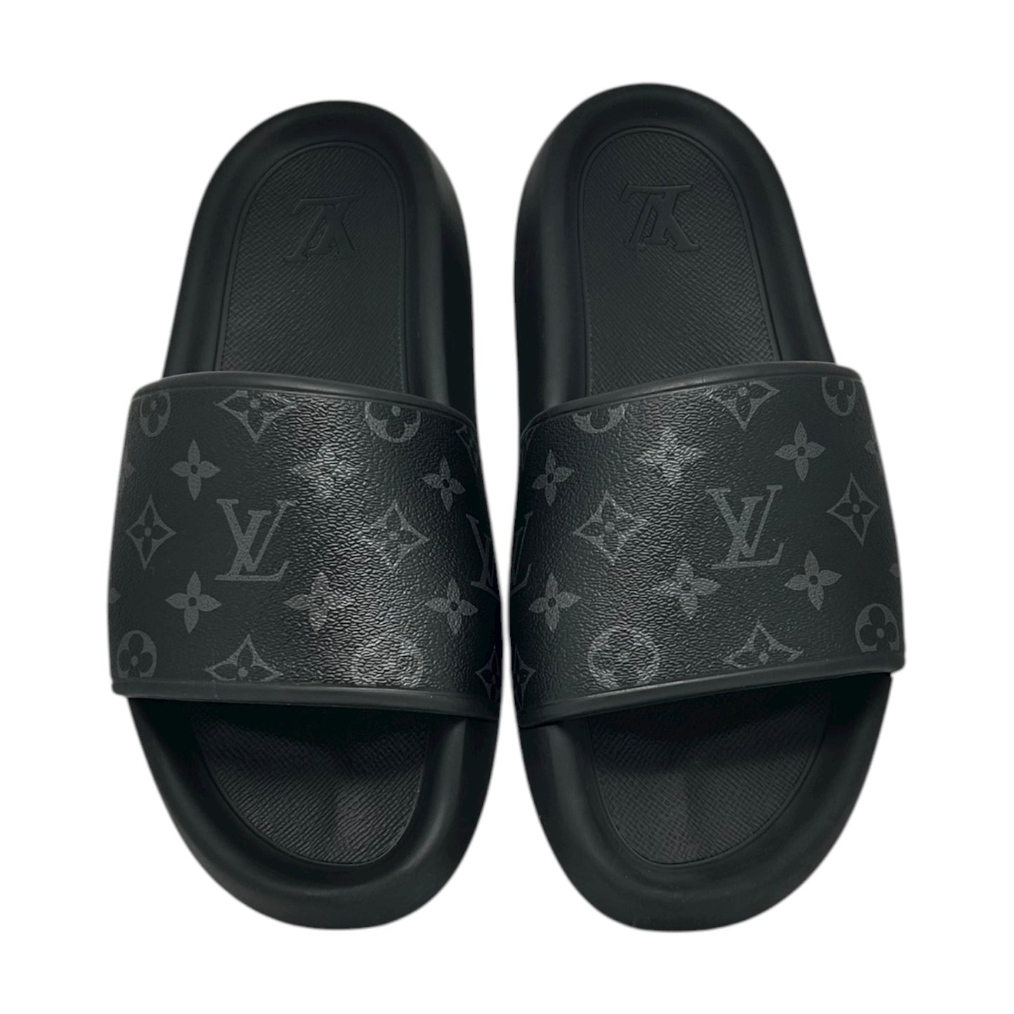 PREOWNED LOUIS VUITTON BLACK WATERFRONT MULE SLIDES