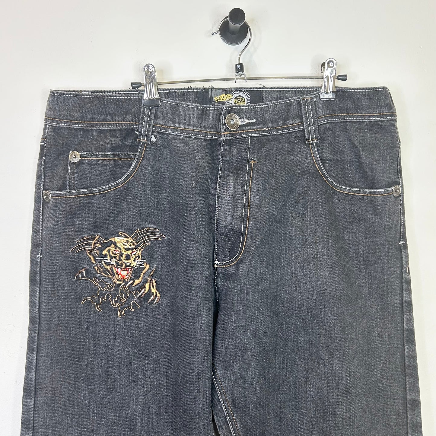 EXA UNLIMITED TIGER EMBROIDERED BLACK JEANS