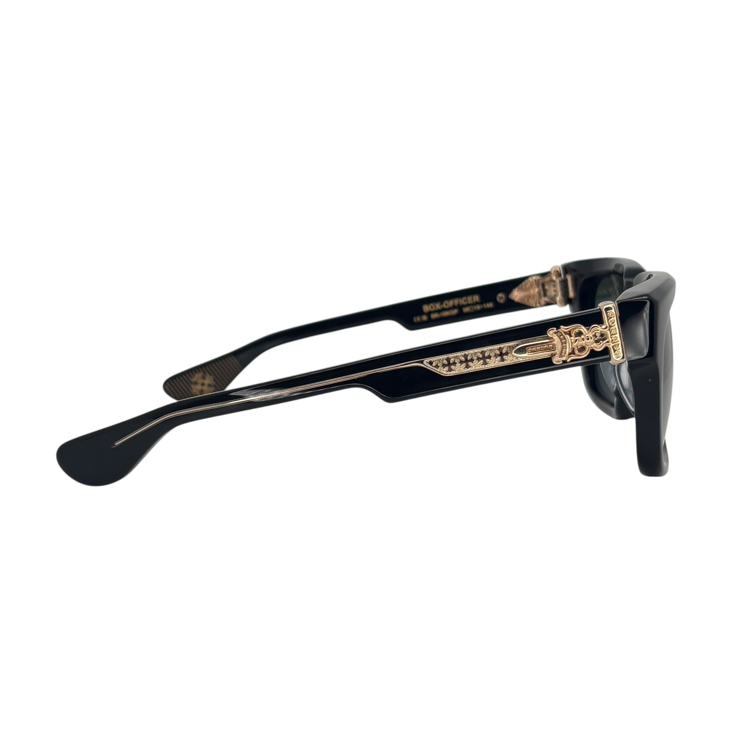 CHROME HEARTS BOX OFFICER BLACK GOLD GLASSES