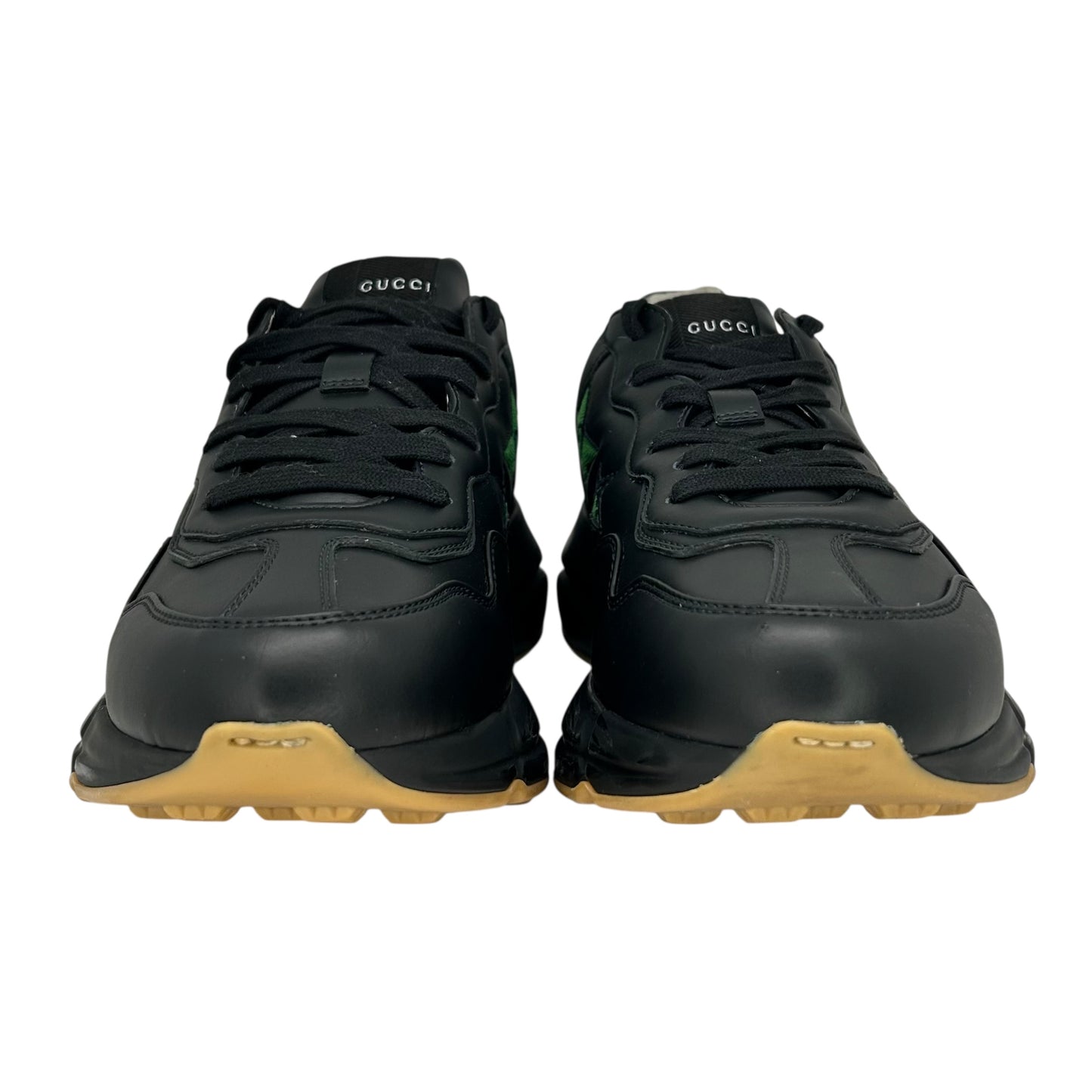 PREOWNED GUCCI RHYTON EXCLUSIVE GG STARS BLACK LEATHER TRAINER