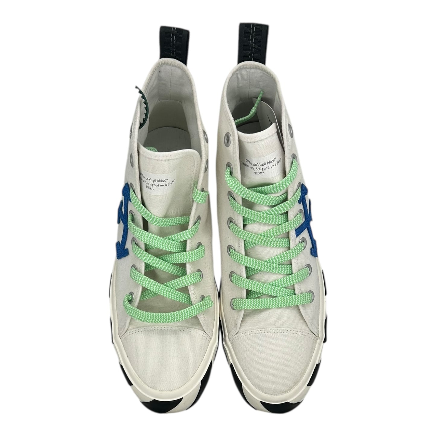 PREOWNED OFF WHITE VULC MID WHITE NAVY