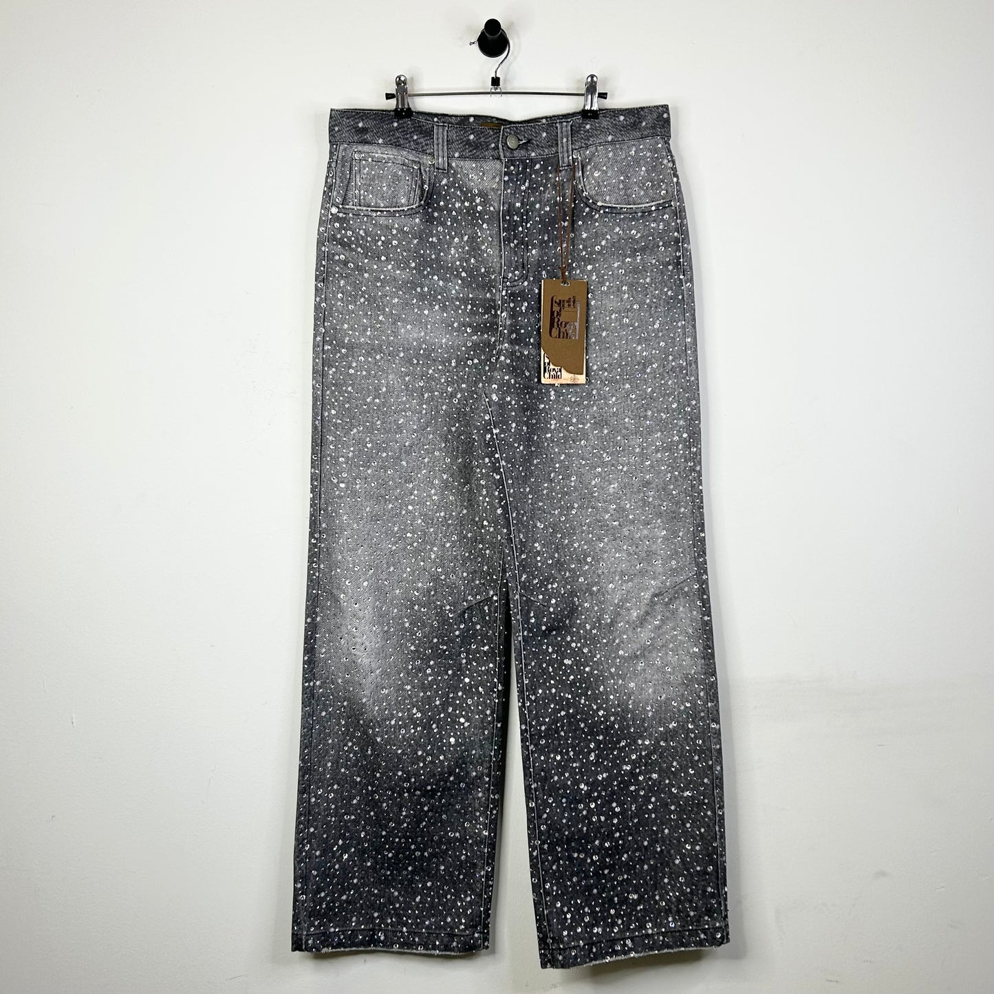BIRTH OF A ROYAL CHILD RHINESTONE GREY DENIM