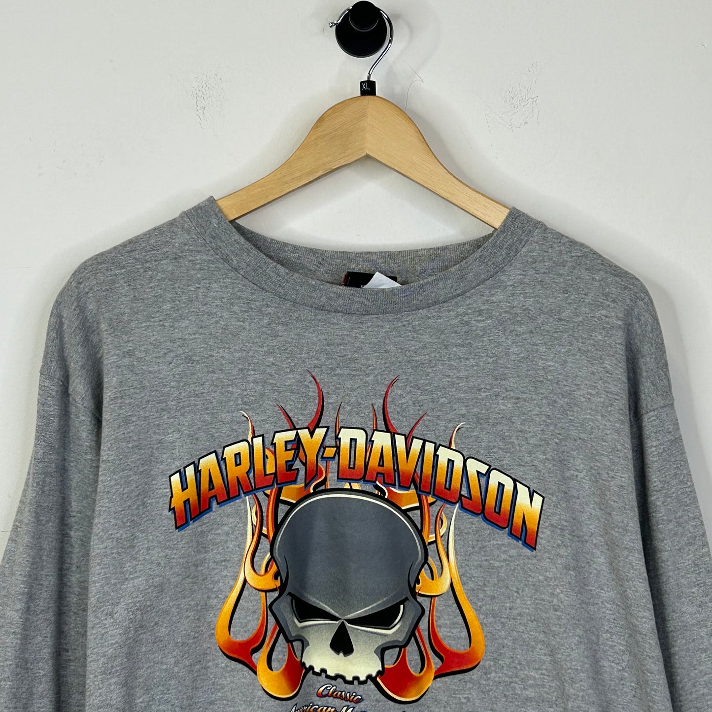 2004 HARLEY DAVIDSON ROUTE 43 SKULL FLAME SLEEVE TEE