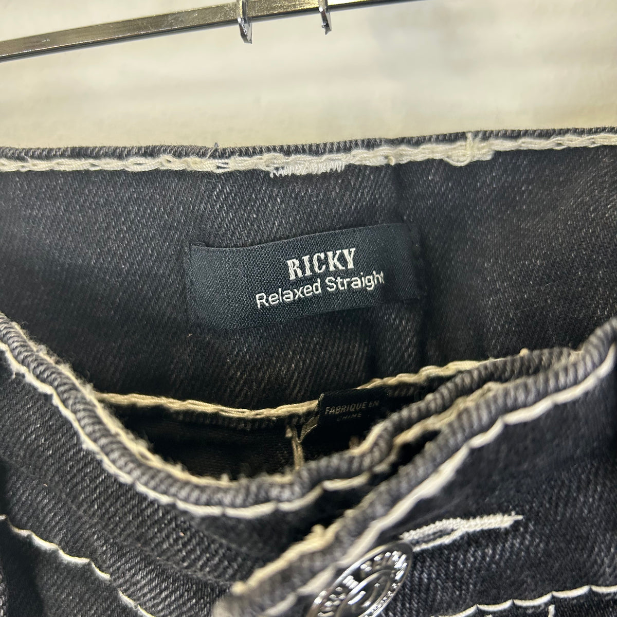 TRUE RELIGION RICKY PATCH STRAIGHT BLACK JEANS