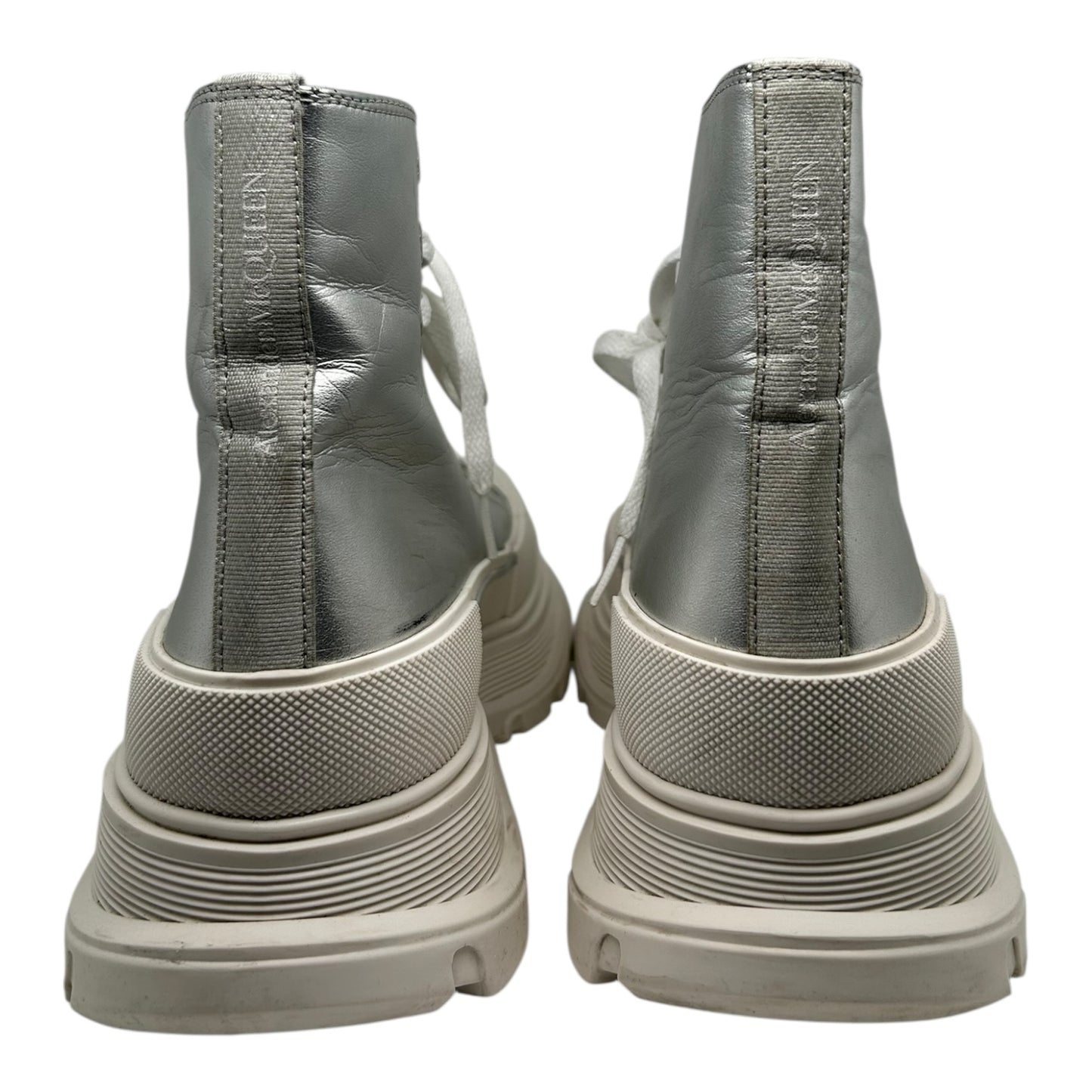PRE OWNED ALEXANDER MCQUEEN TREAD HIGH SILVER BOOT
