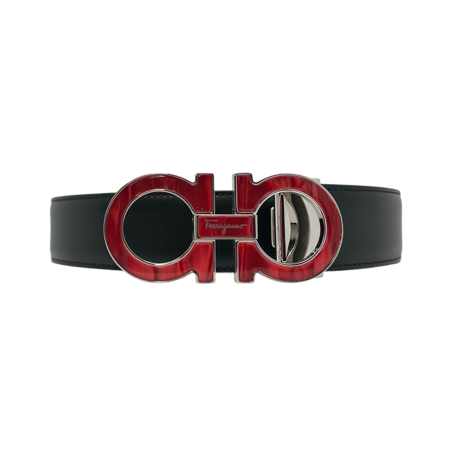 SALVATORE FERRAGAMO BELT BLACK SILVER RED