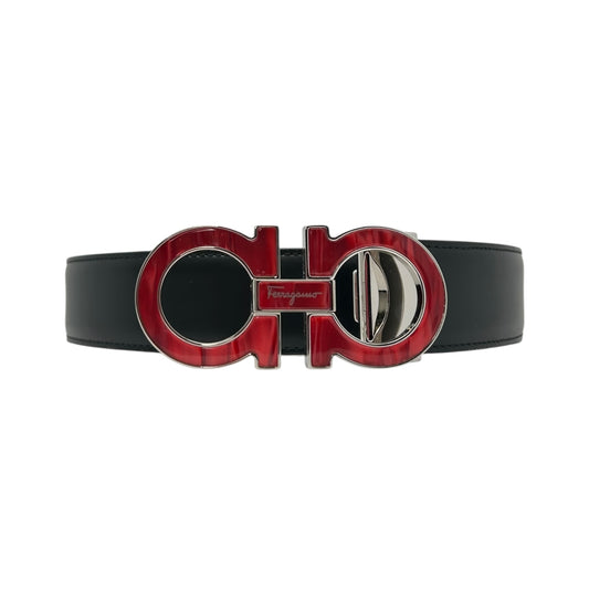 SALVATORE FERRAGAMO BELT BLACK SILVER RED