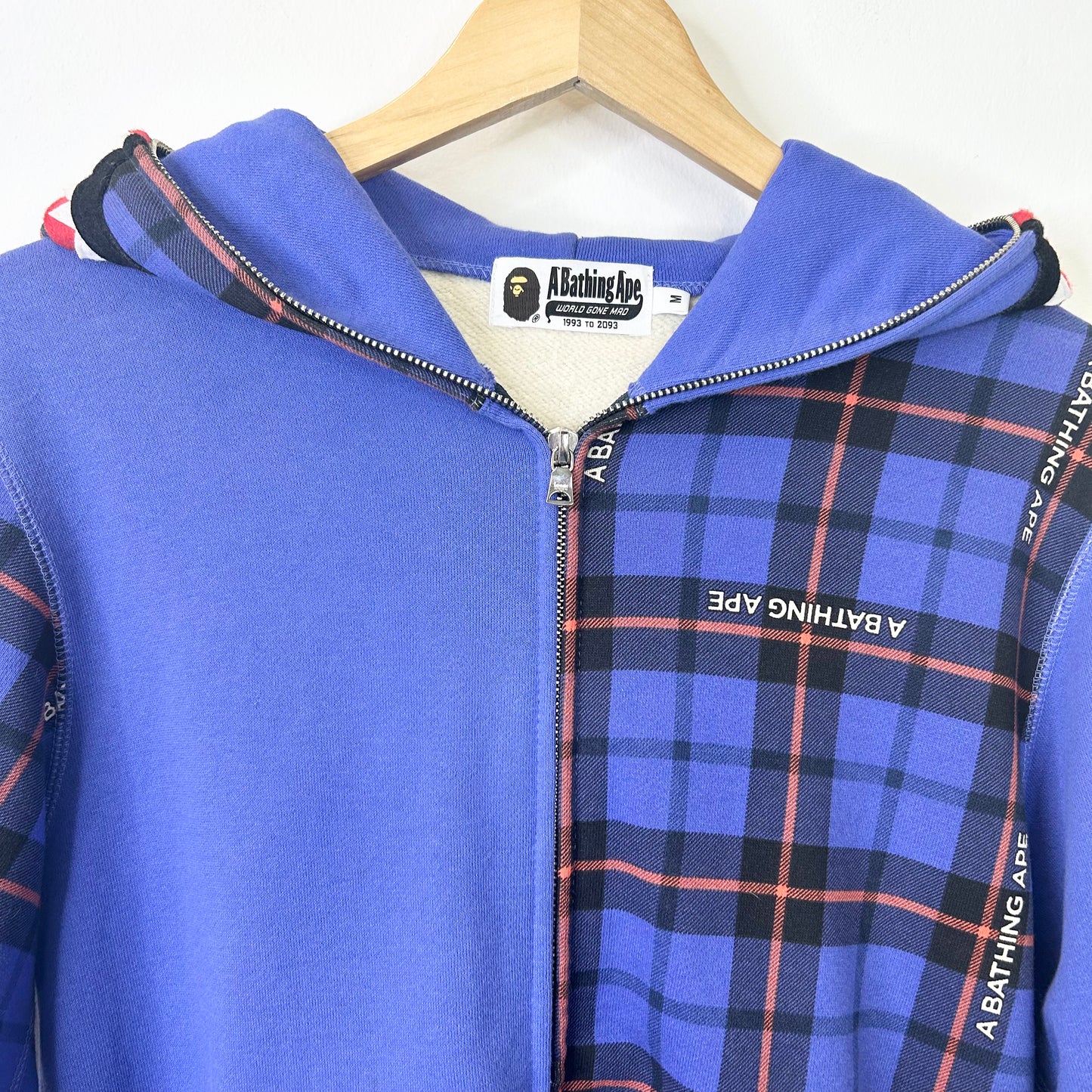 BAPE PLAID CHECK SHARK BLUE FULL ZIP HOODIE