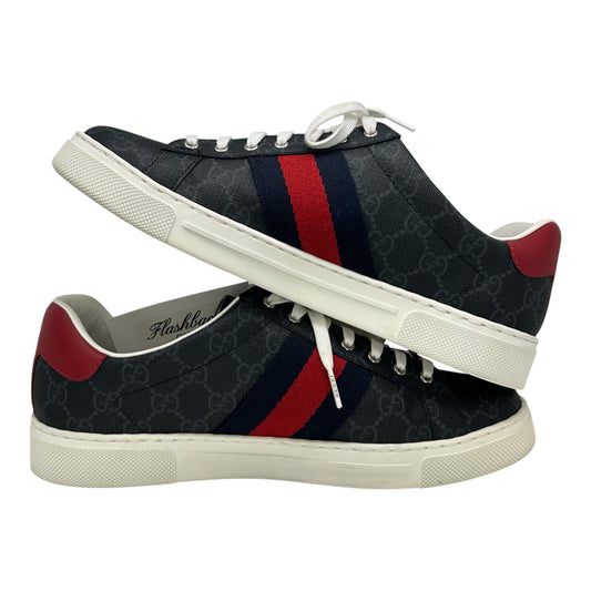 PREOWNED GUCCI ACE WEB BLACK GG SUPREME CANVAS