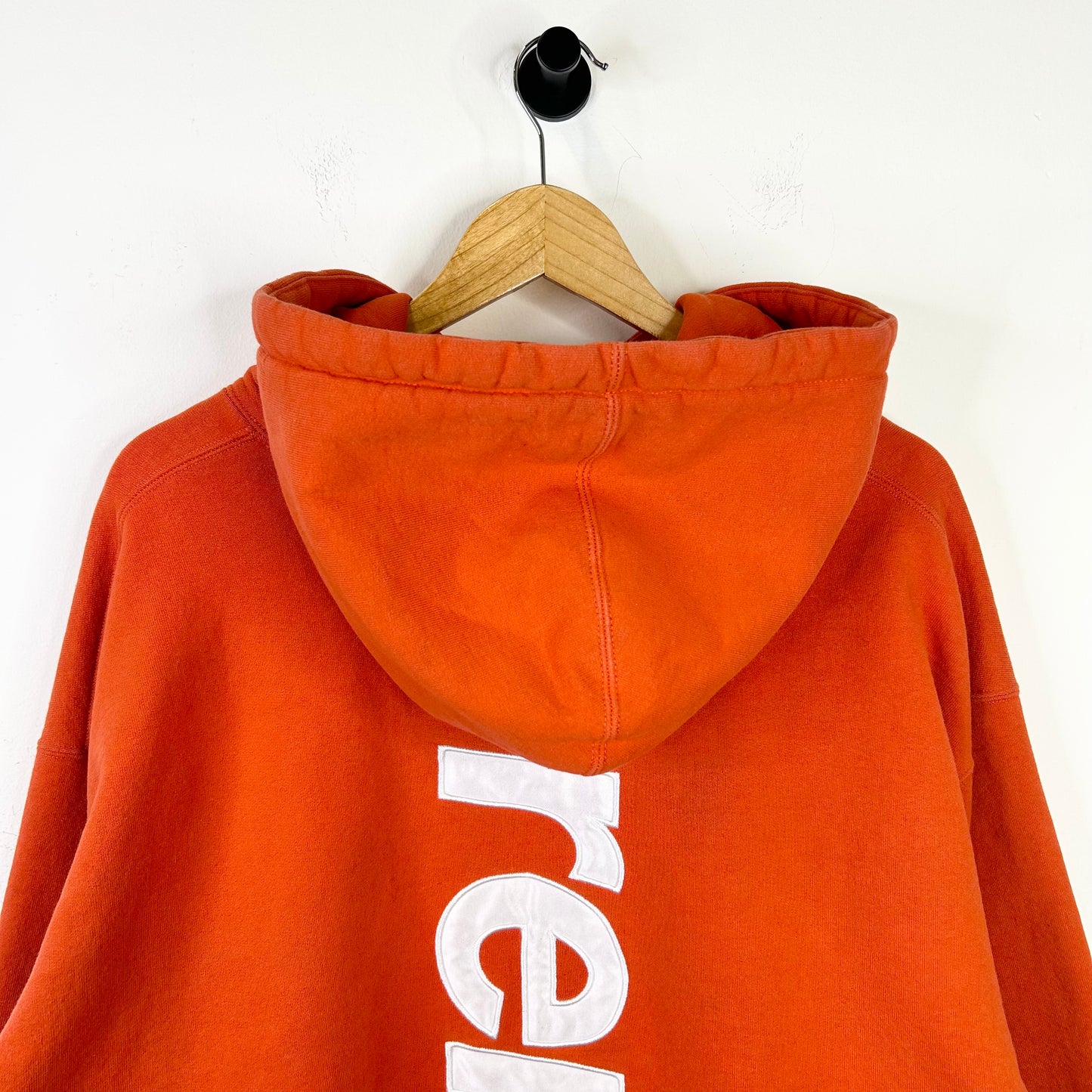 SUPREME ORANGE SATIN APPLIQUE HOODIE