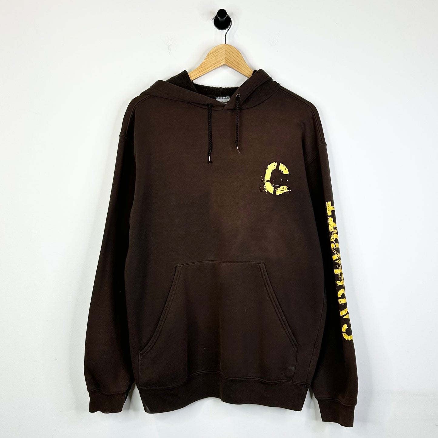 CARHARTT BROWN HOODIE YELLOW PAINT LOGO