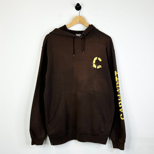 CARHARTT BROWN HOODIE YELLOW PAINT LOGO