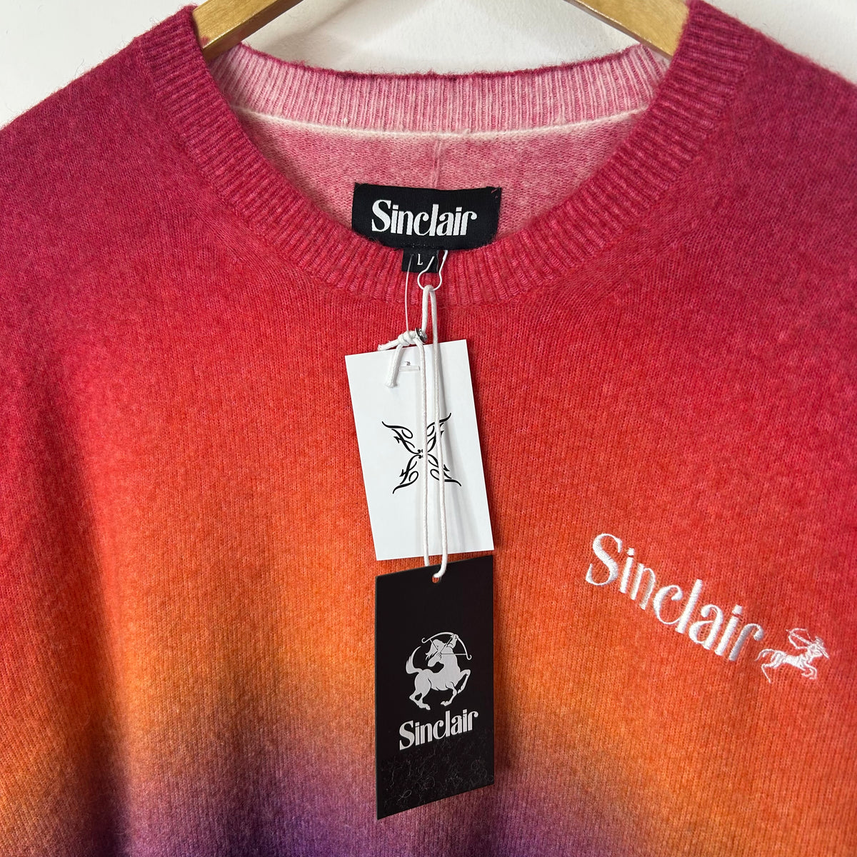 SINCLAIR GRADIENT FUZZY KNIT SWEATER RED TO PURPLE