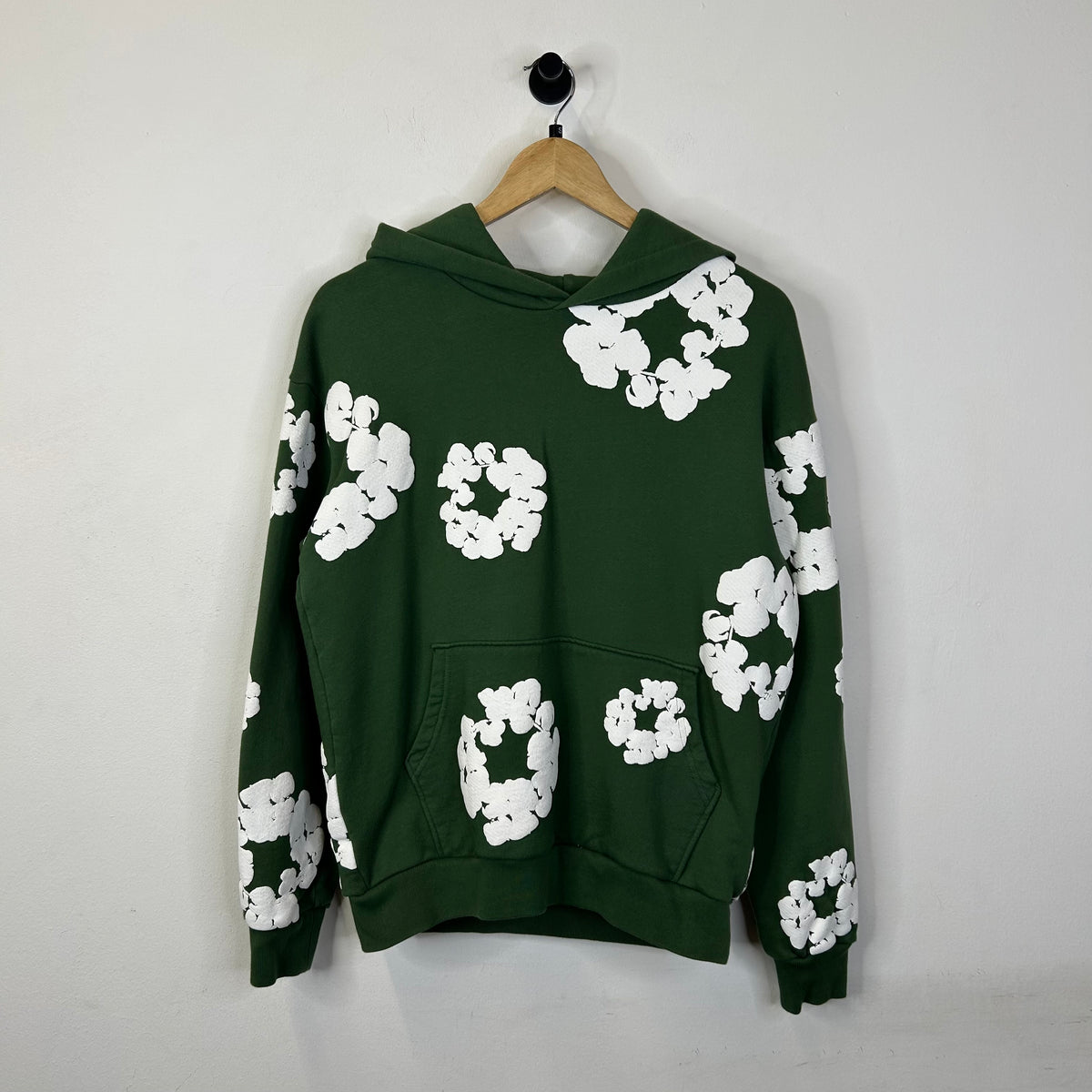 GREEN DENIM TEARS COTTON HOODIE