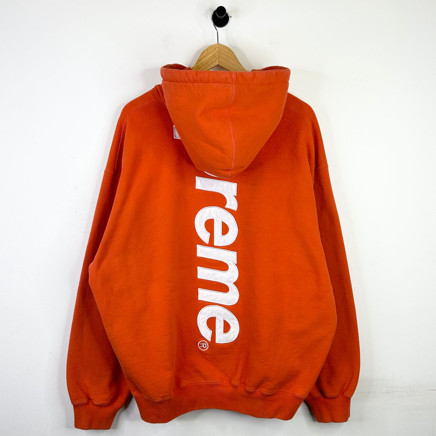 SUPREME ORANGE SATIN APPLIQUE HOODIE
