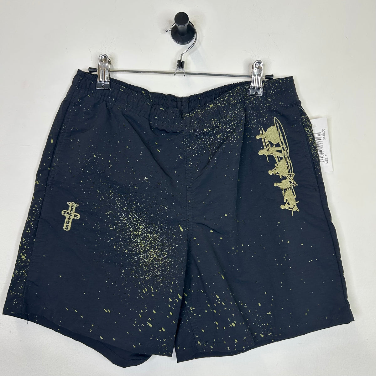 TRAVIS SCOTT CACTUS JACK SPLATTER BLACK SHORTS YELLOW PAINT SPLATTER