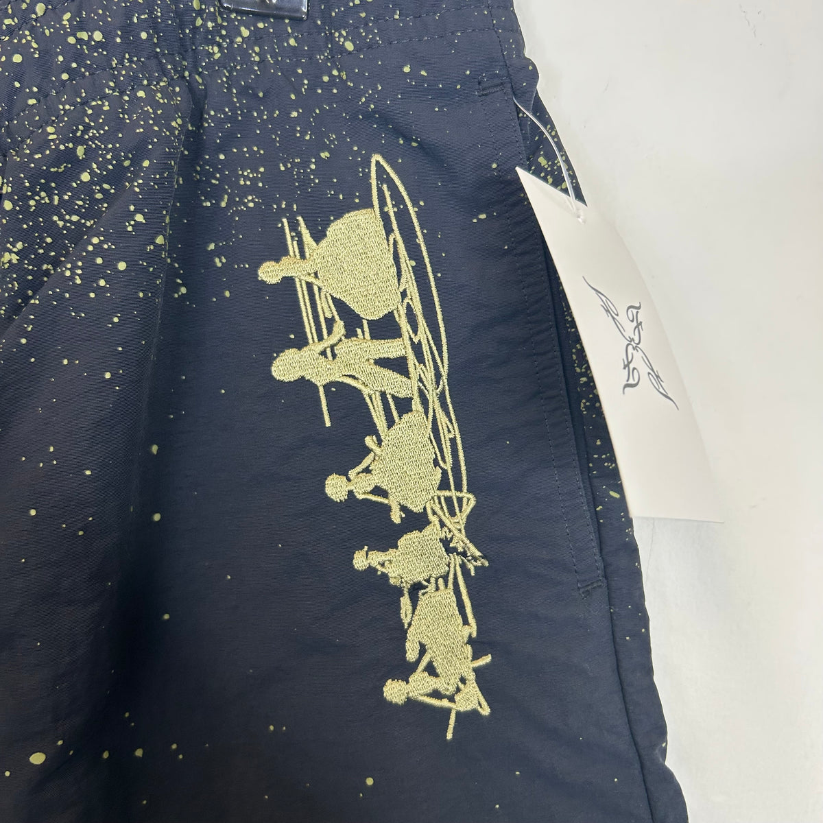 TRAVIS SCOTT CACTUS JACK SPLATTER BLACK SHORTS YELLOW PAINT SPLATTER