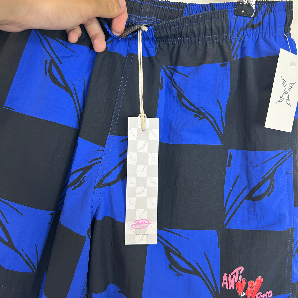 MATTY BOY ANTI-PROMO 9 9 EYES CHECKERED NYLON SHORTS BLUE AND BLACK