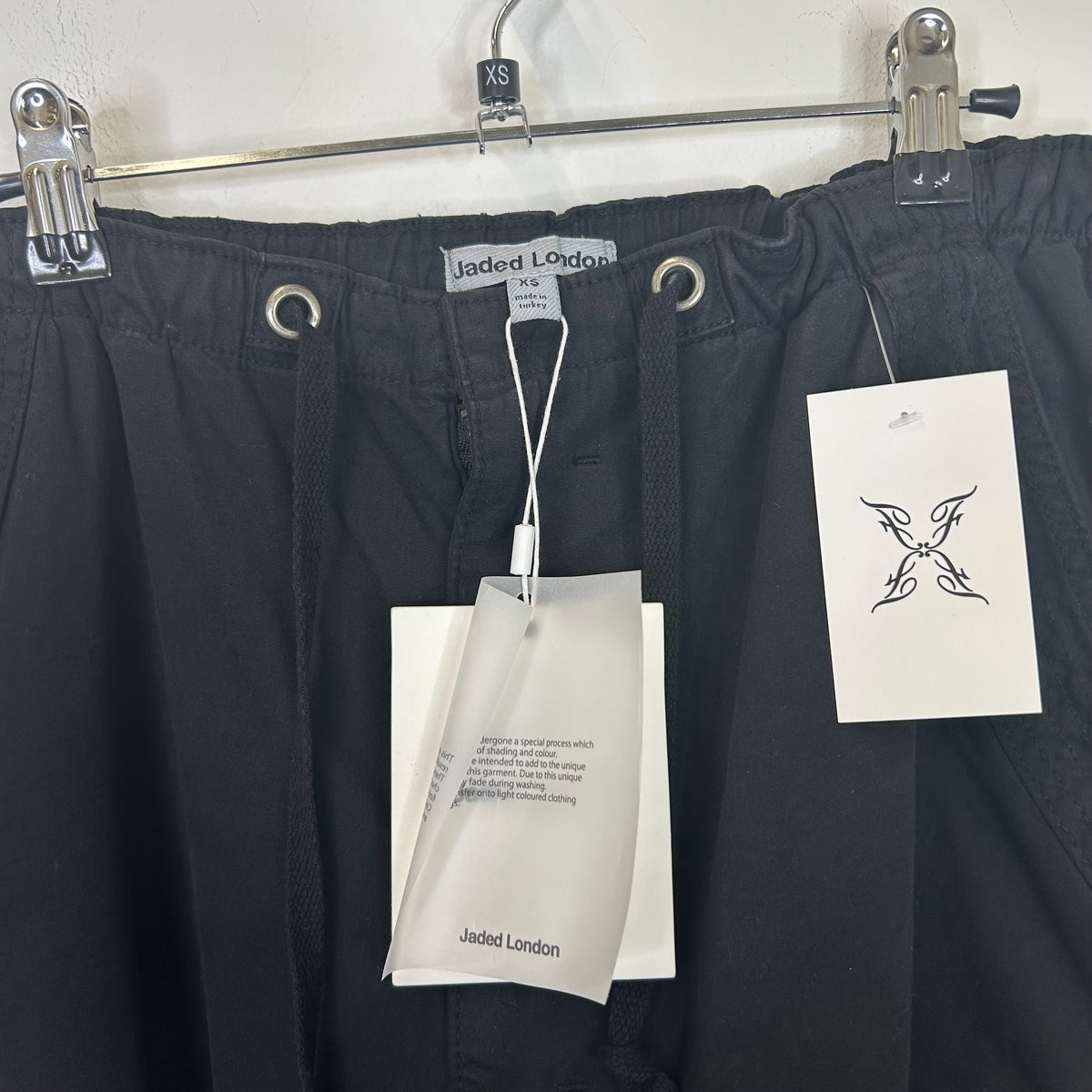 JADED LONDON BLACK PARACHUTE CARGO BAGGY SHORTS