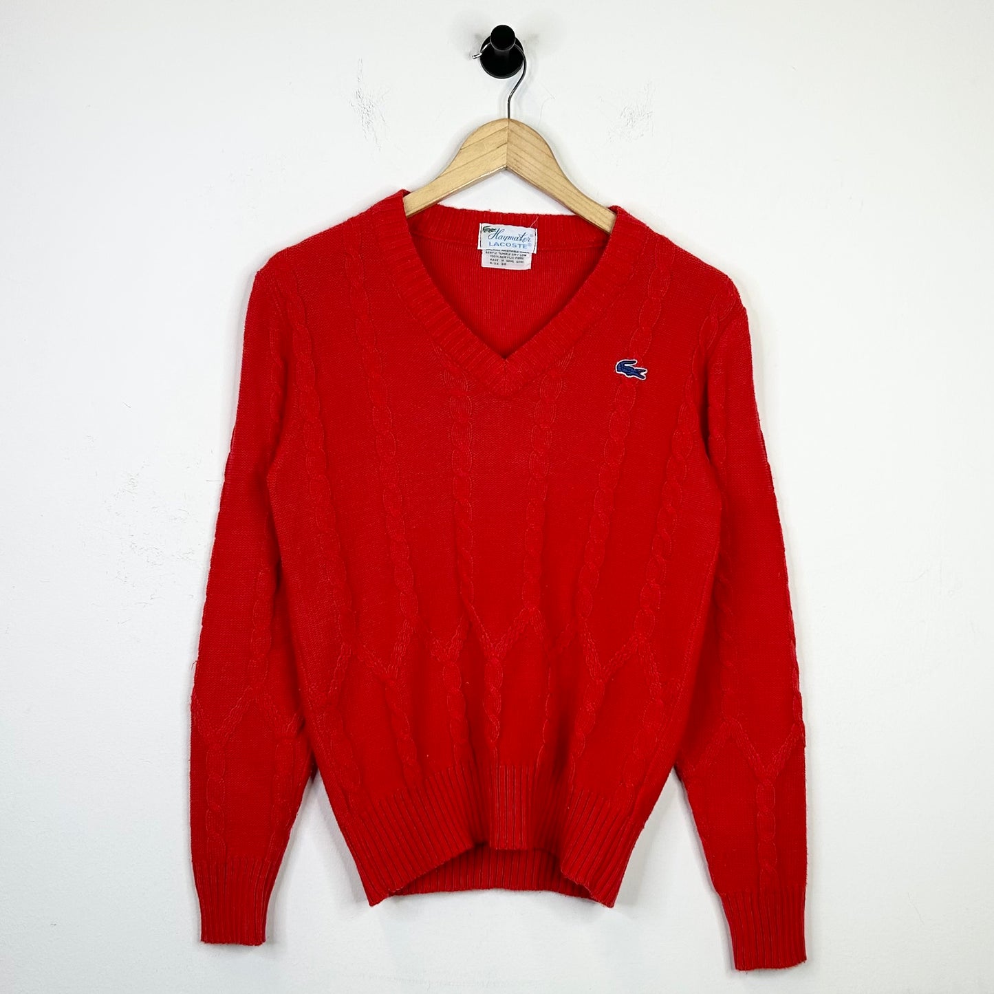 LACOSTE RED V NECK SWEATER