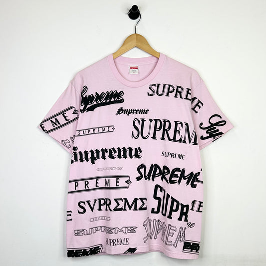 SUPREME PINK ALL OVER LOGO TEE