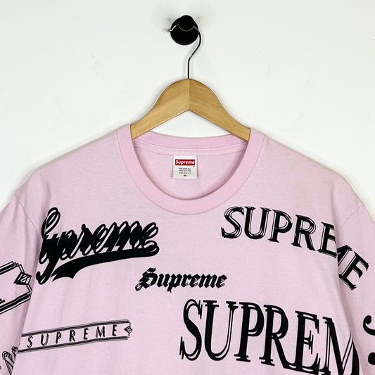 SUPREME PINK ALL OVER LOGO TEE
