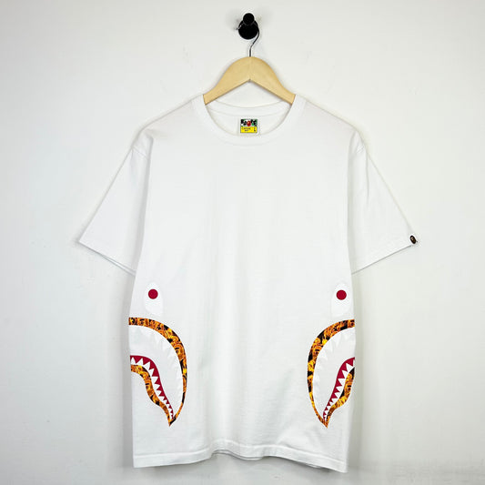 BAPE FLAMING SIDE SHARK WHITE TEE