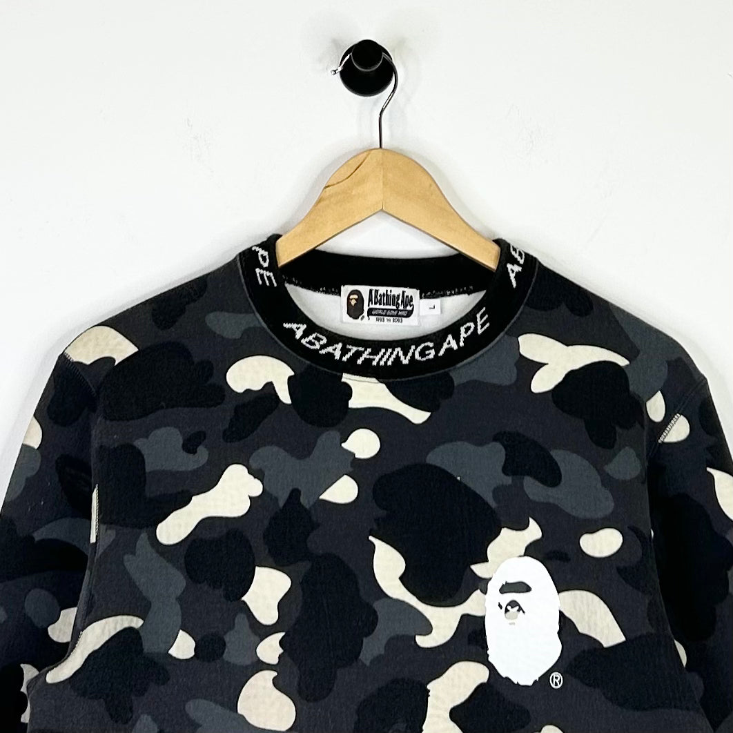 BAPE BLACK AND WHITE CAMO CREWNECK