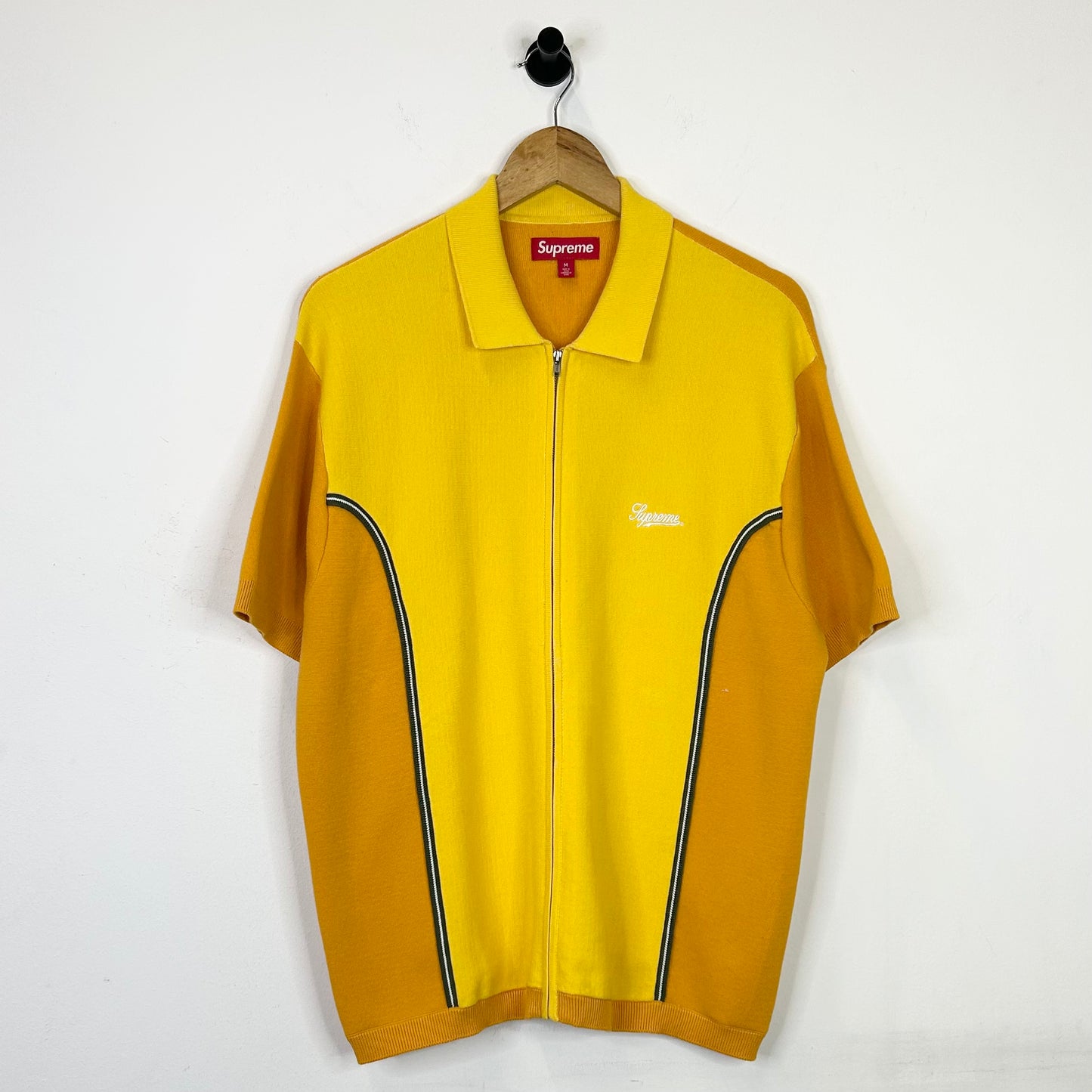 SUPREME YELLOW GREEN STRIPED ZIP UP SHIRT