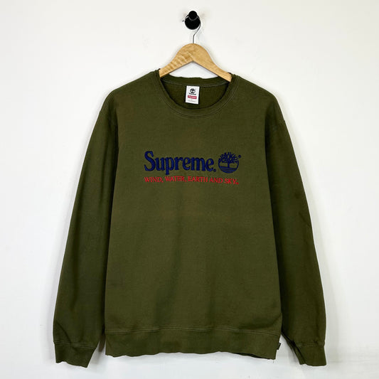 SUPREME TIMBERLAND OLIVE EMBROIDERED CREWNECK