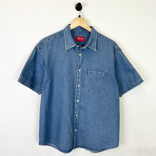 SUPREME THE WORLD IS YOURS DENIM BUTTON UP TEE