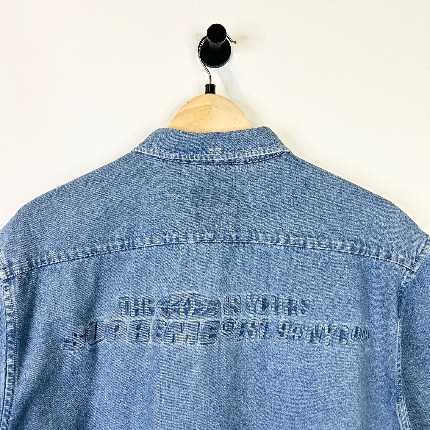 SUPREME THE WORLD IS YOURS DENIM BUTTON UP TEE