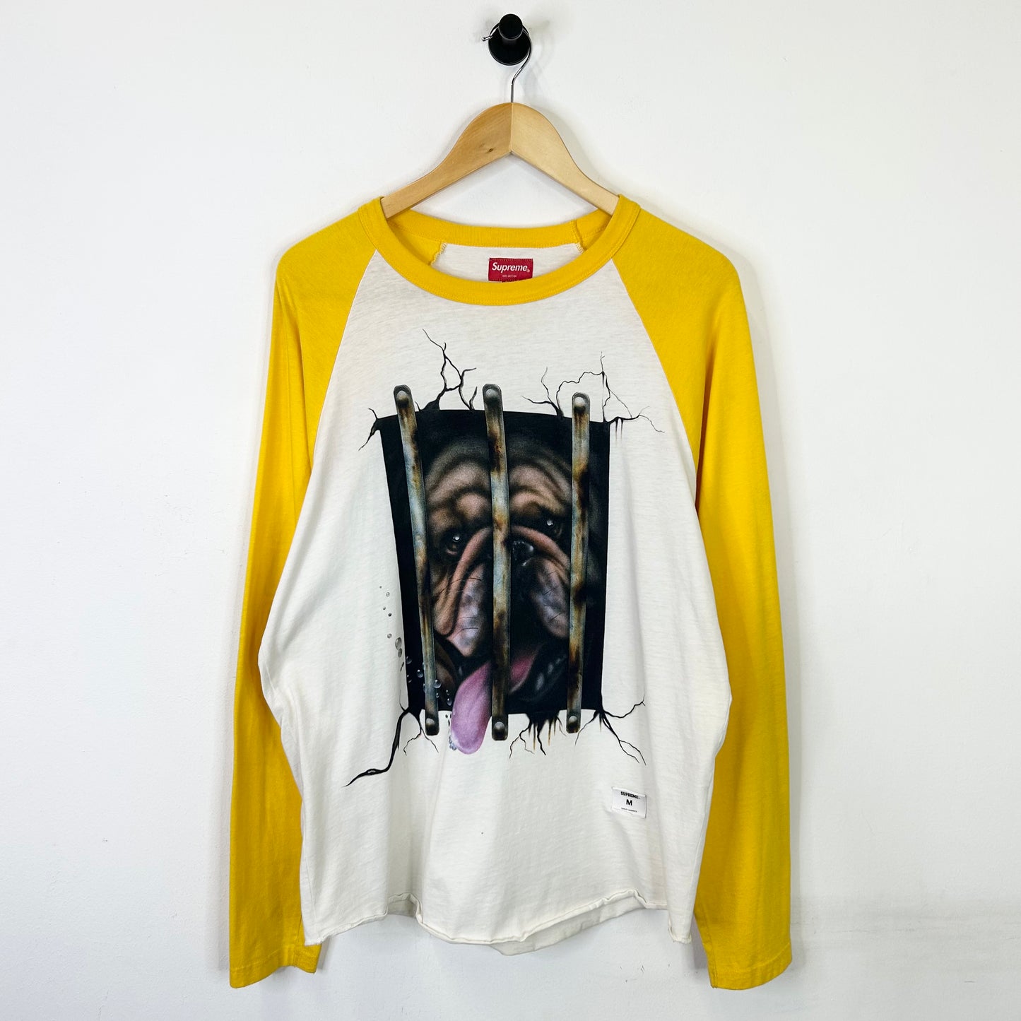 SUPREME DOG RAGLAN YELLOW AND WHITE LONG SLEEVE