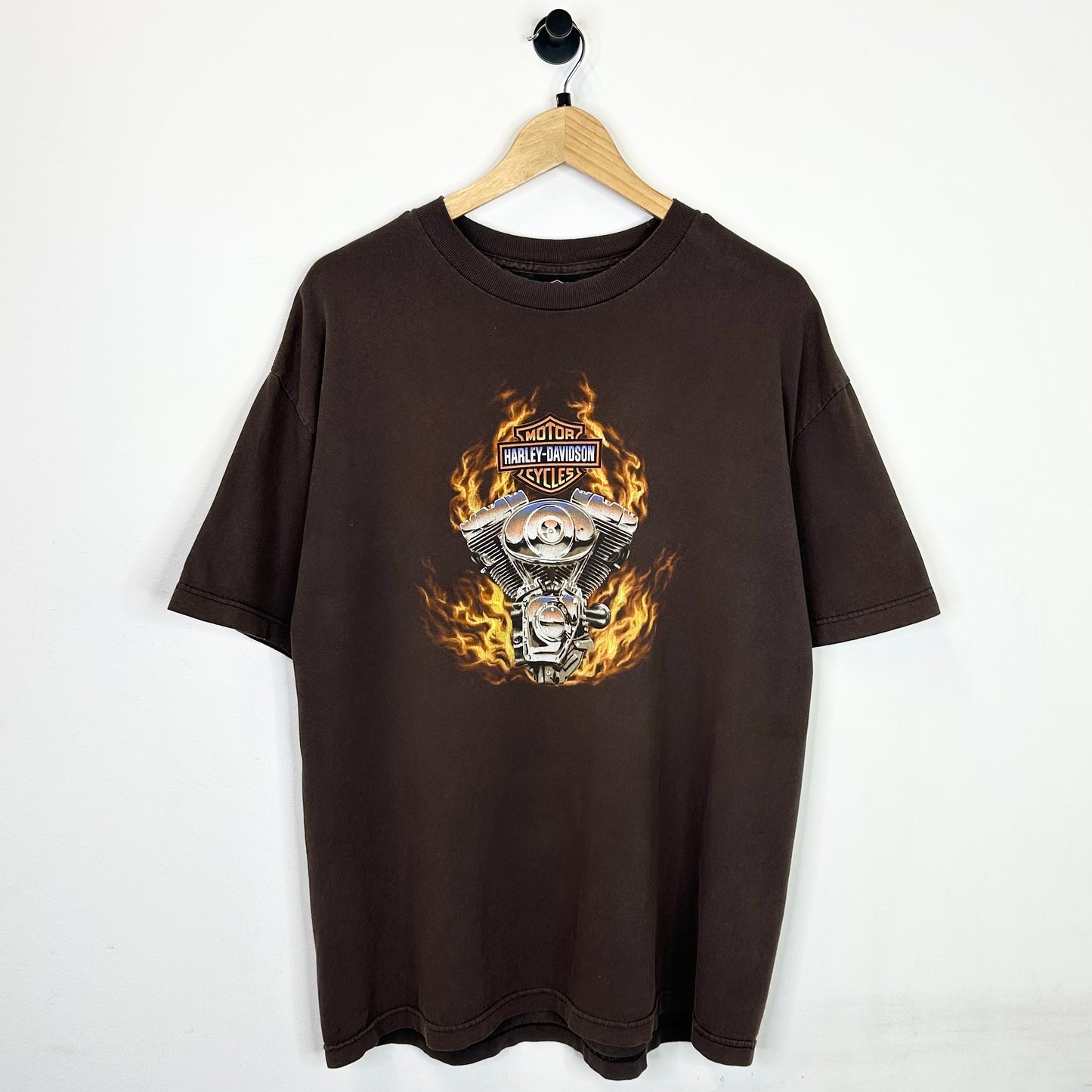 HARLEY DAVIDSON FLAME ENGINE BROWN TEE