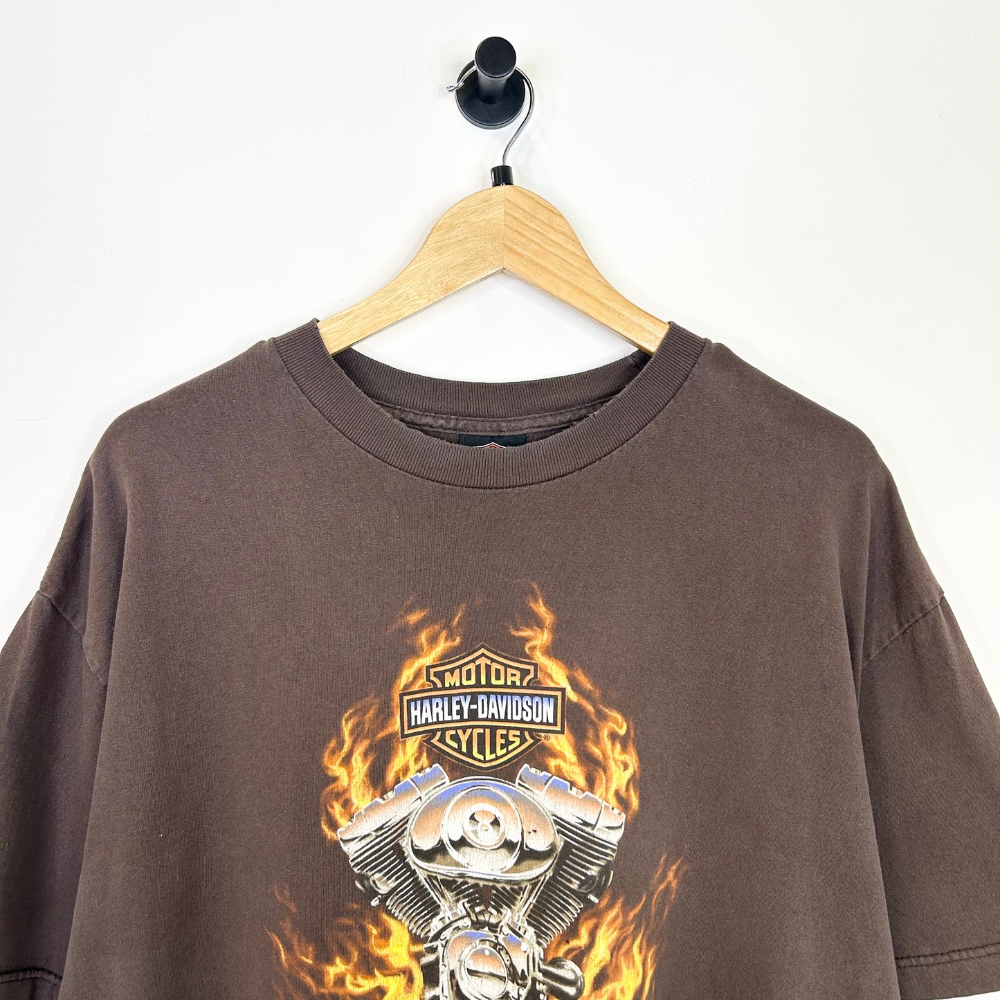 HARLEY DAVIDSON FLAME ENGINE BROWN TEE