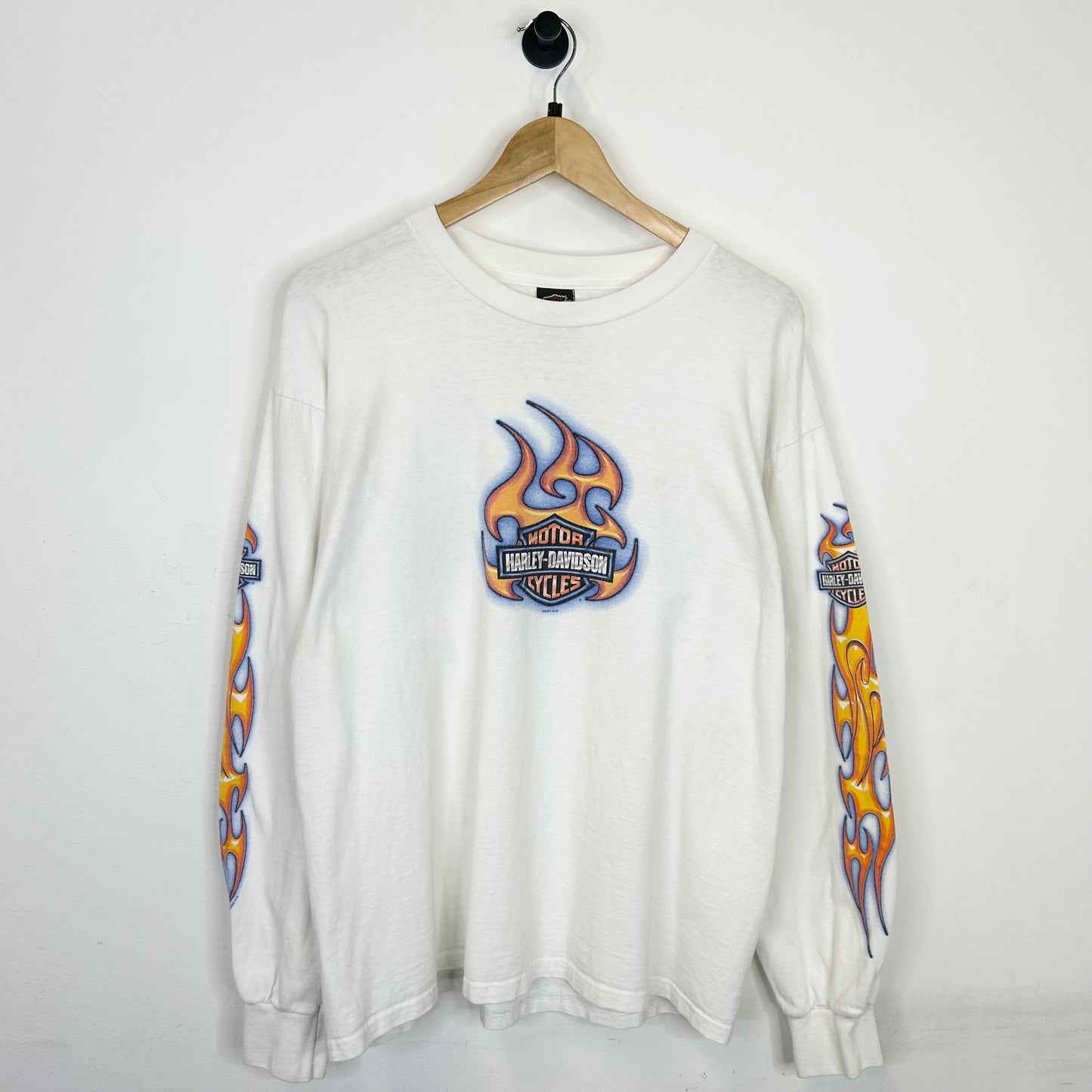HARLEY DAVIDSON BLUE AND ORANGE FLAME LONGSLEEVE