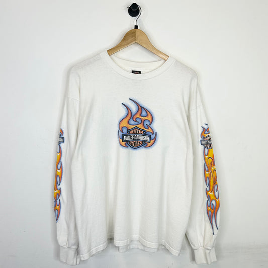 HARLEY DAVIDSON BLUE AND ORANGE FLAME LONGSLEEVE