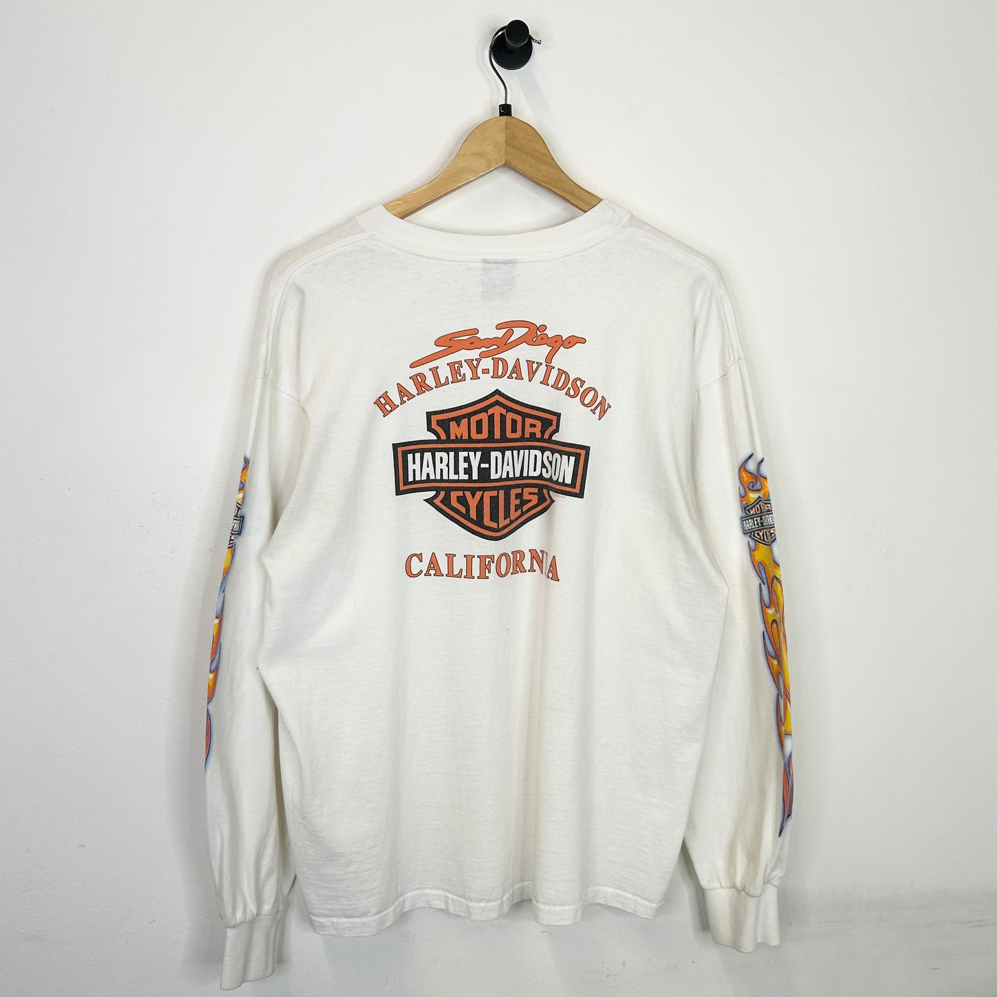 HARLEY DAVIDSON BLUE AND ORANGE FLAME LONGSLEEVE
