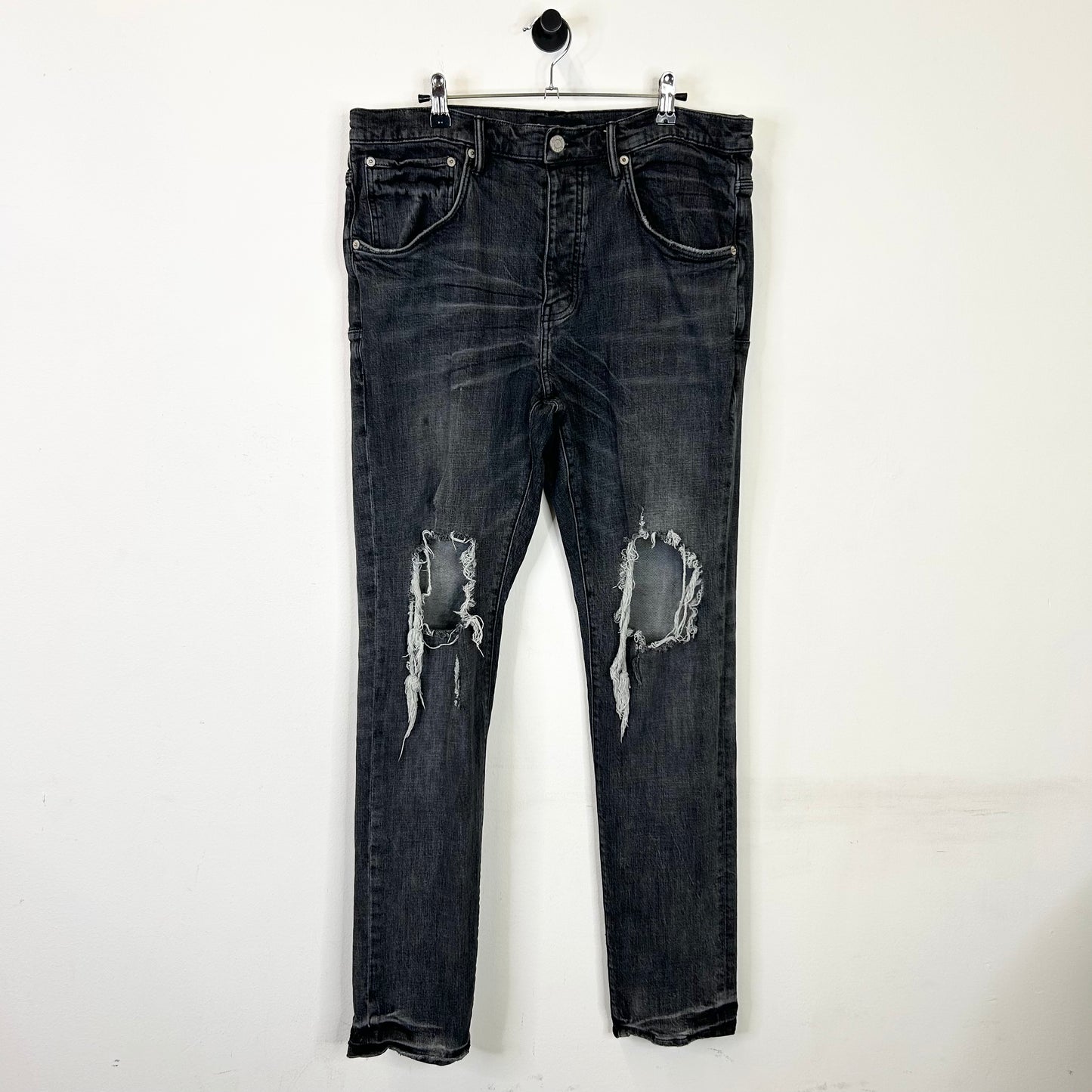 PURPLE BRAND RIPPED SKINNY BLACK JEANS