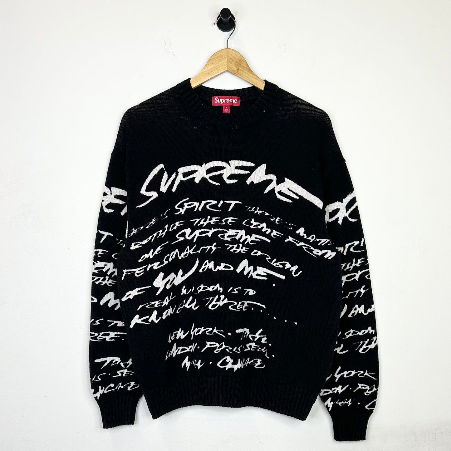 SUPREME FUTURA BLACK WHITE SCRIPT SWEATER