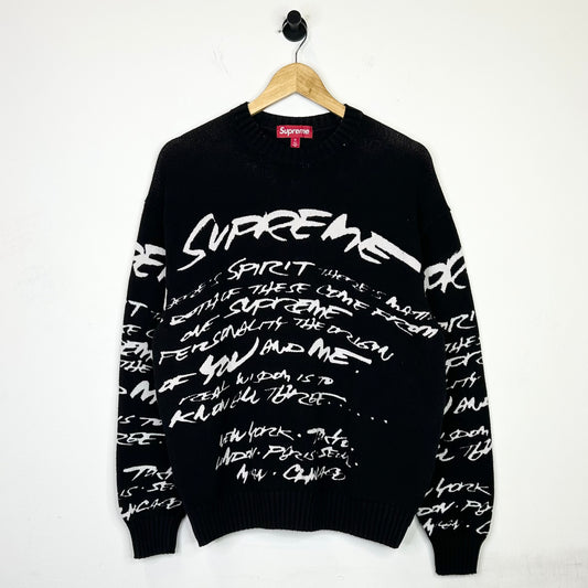 SUPREME FUTURA BLACK WHITE SCRIPT SWEATER