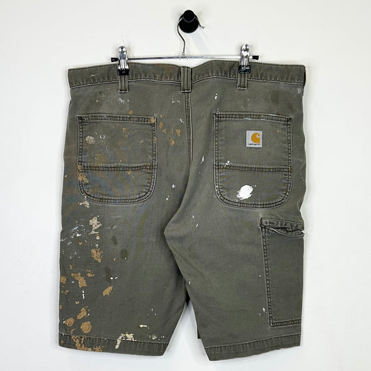 CARHARTT PAINT SPLATTER OLIVE WORK SHORTS