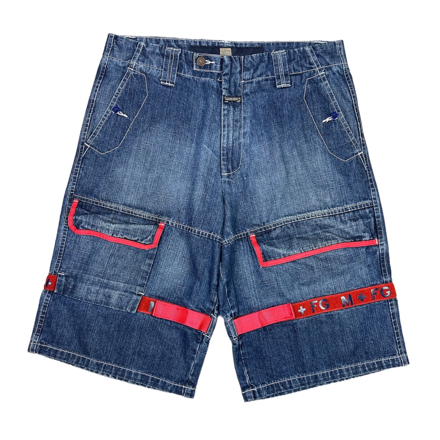 GIRBAUD DENIM STRAP SHORTS BLUE/RED