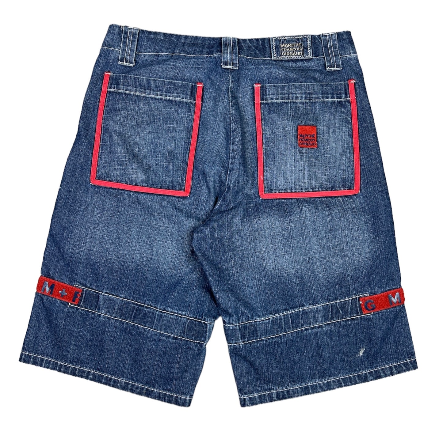 GIRBAUD DENIM STRAP SHORTS BLUE/RED