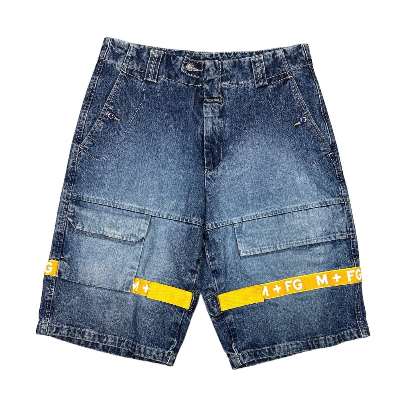 GIRBAUD DENIM STRAP SHORTS BLUE/YELLOW