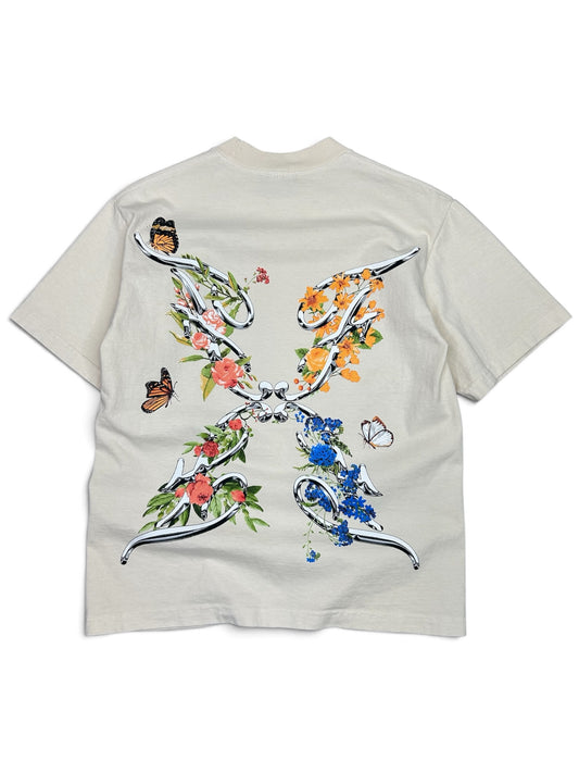 FLASHBACK FLORAL BUTTERFLY EFFECT CROPPED TEE CREAM